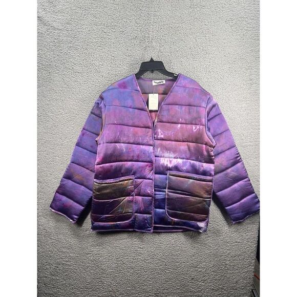 Free People Riverside Tool and Dye Major Silk Quilted Jacket 100% Silk Purple - Picture 2 of 8